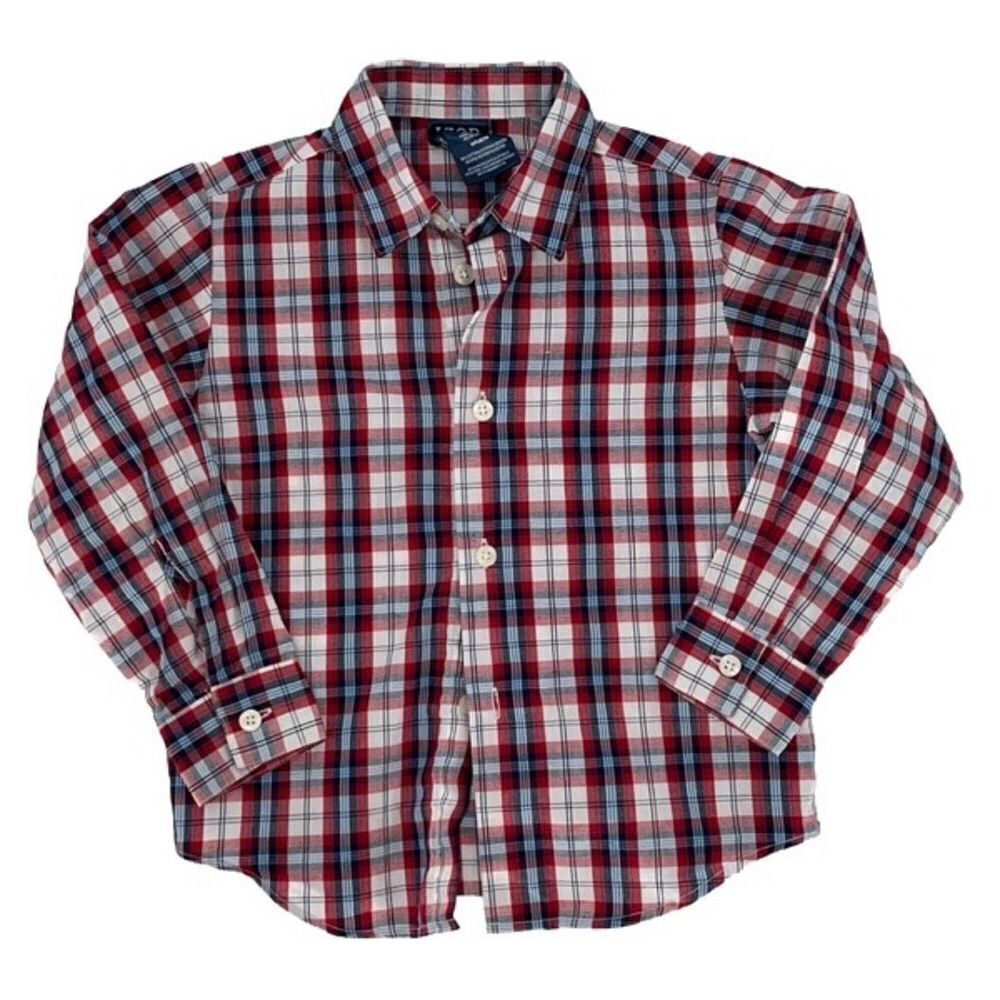 Izod Boys Toddler Plaid Button Down Shirt Size 4T Red/Blue